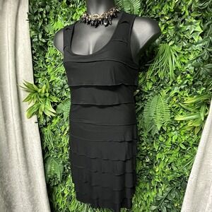 CALVIN KLEIN Dress Women 10 Black Round Neckline Layered Sheath Sleeveless  1539